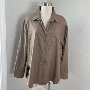 Reformation Womens XL Will Oversized Button Up Shirt‎ In Taupe Brown Long Sleeve